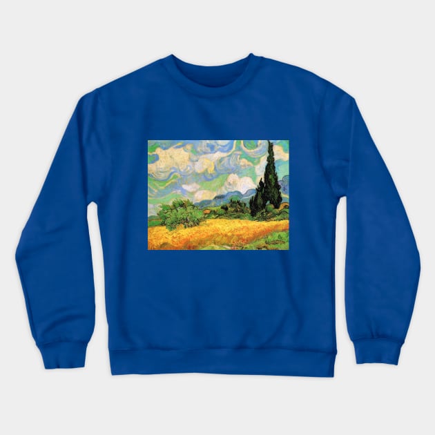 Wheat Field with Cypresses by Vincent van Gogh Crewneck Sweatshirt by MasterpieceCafe